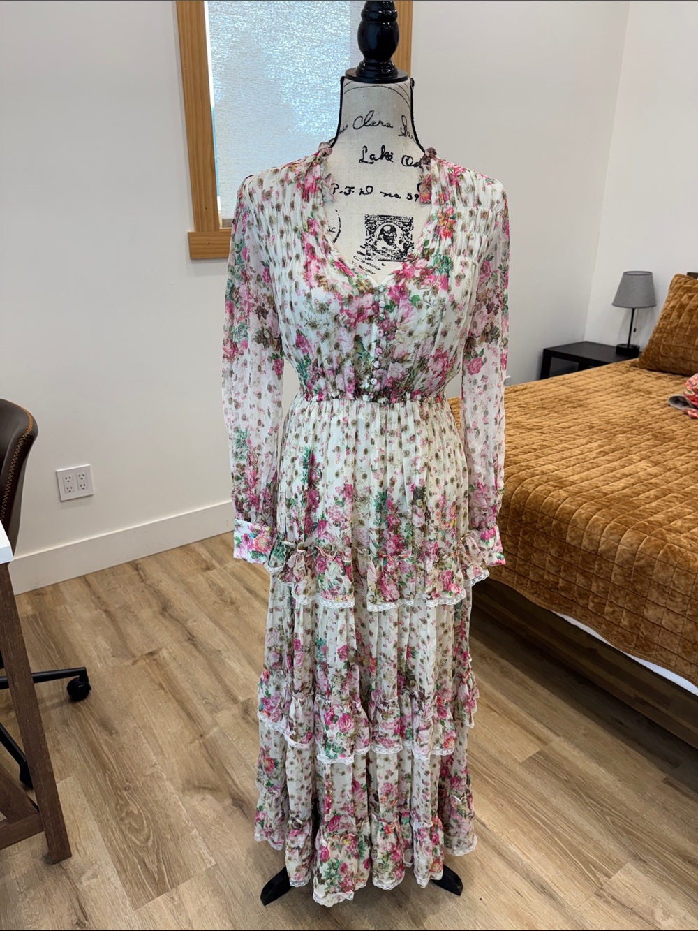Rococo Sand Floral Ruffle Tiered Maxi Dress in Pink and Green